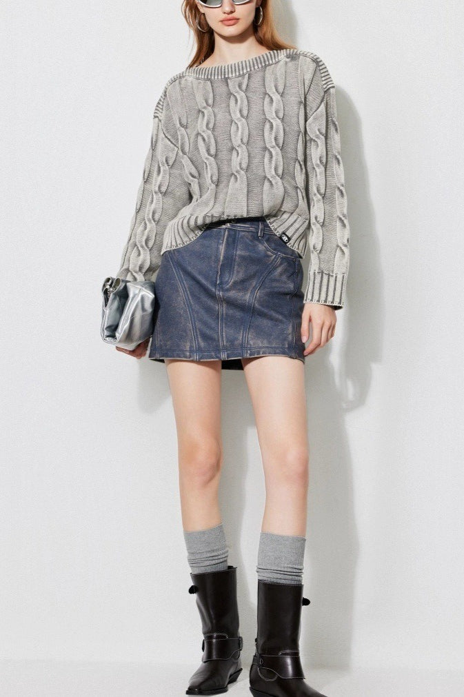 Vintage Cable Knit OffShoulder Sweater
