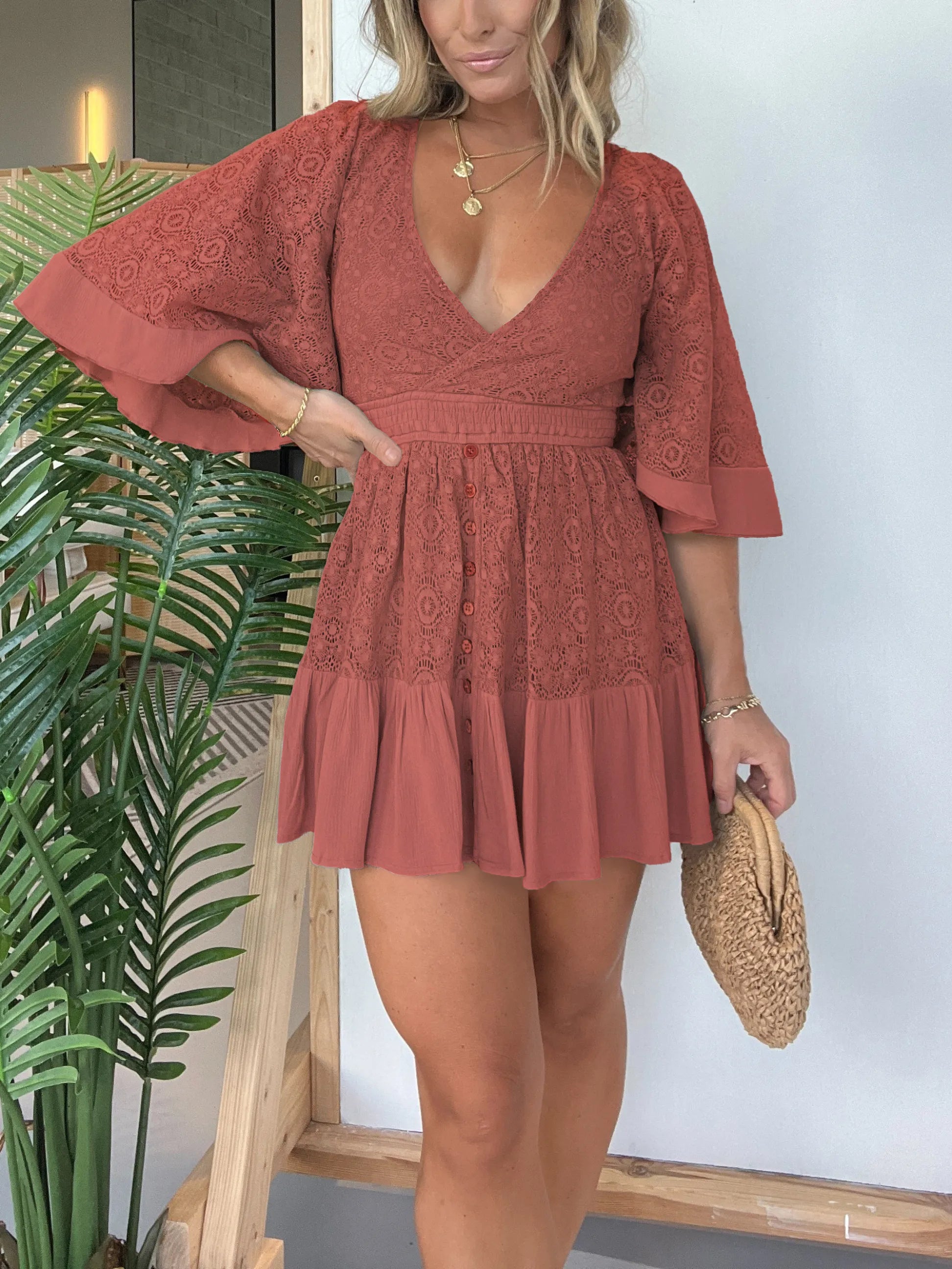 Lace Crochet Dress Built-in Shorts