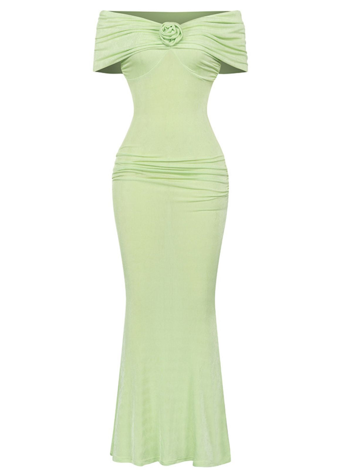 Off-Shoulder Rosette Ruched Bodycon Mermaid Maxi Dress 6