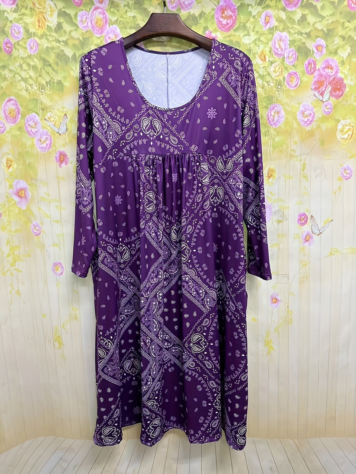 Square Neck Paisley Print Empire Waist Pocket Midi Dress 6