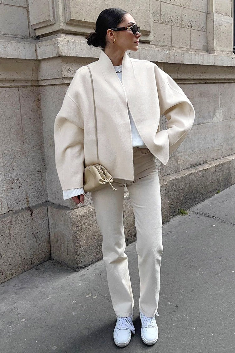 Oversized VNeck Wool Blend Coat