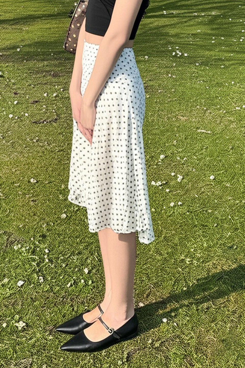 Polka Dot Low Waist Ruffle Hem ALine Skirt