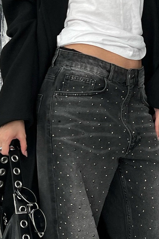 Sparkle Rhinestone Gradient High-Waisted Denim Jeans