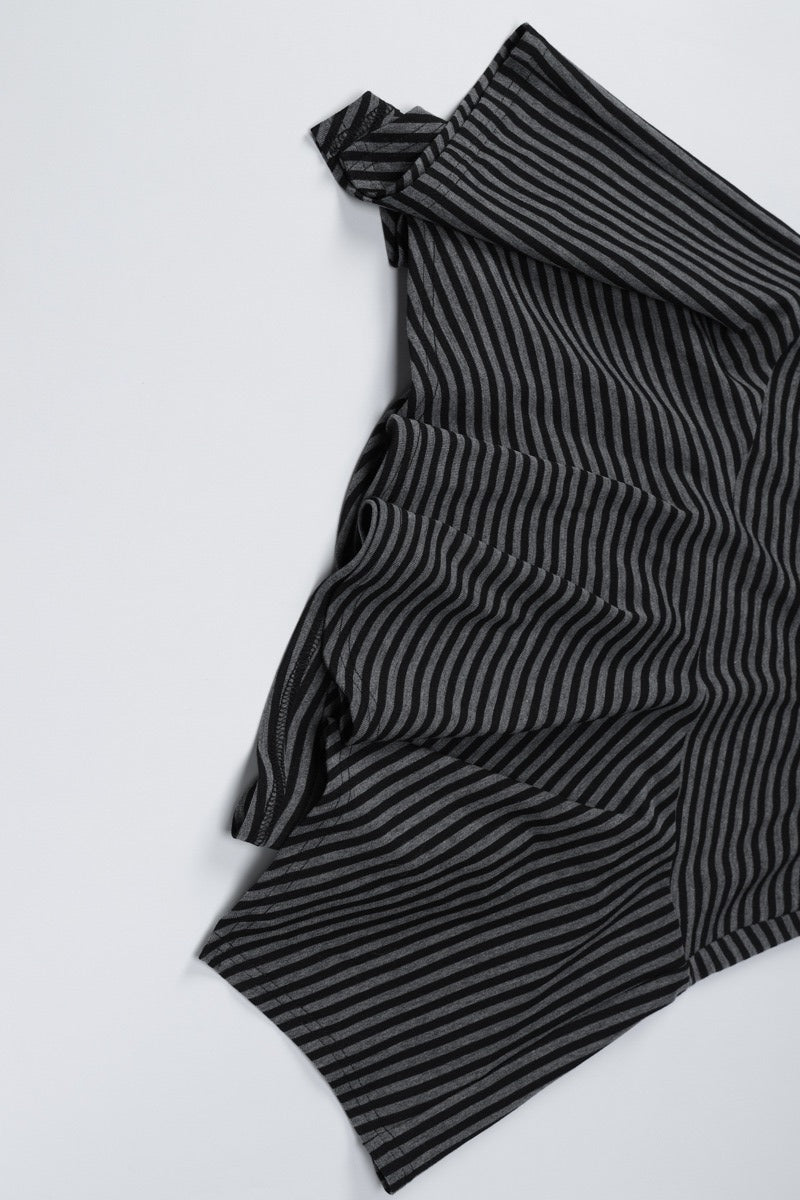 Striped Off Shoulder Long Sleeve Tee Asymmetrical Skirt Set