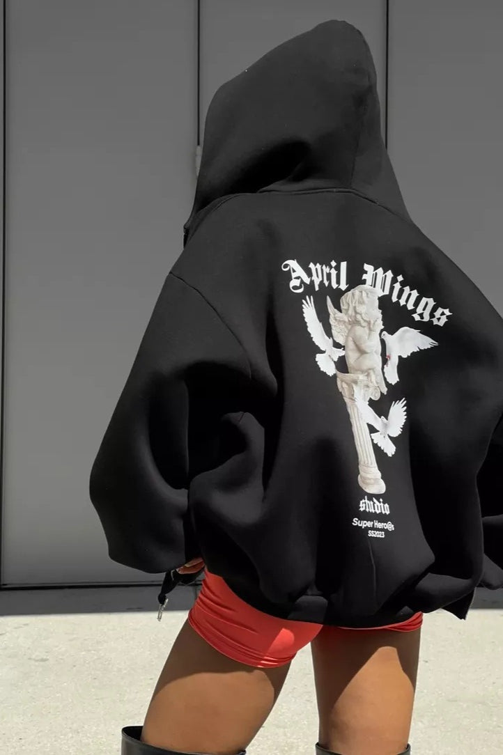 Sweet & Spicy Back Print Loose Zip Hoodie