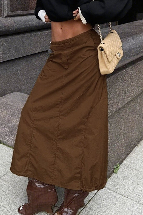 Brown Drawstring Cargo Skirt