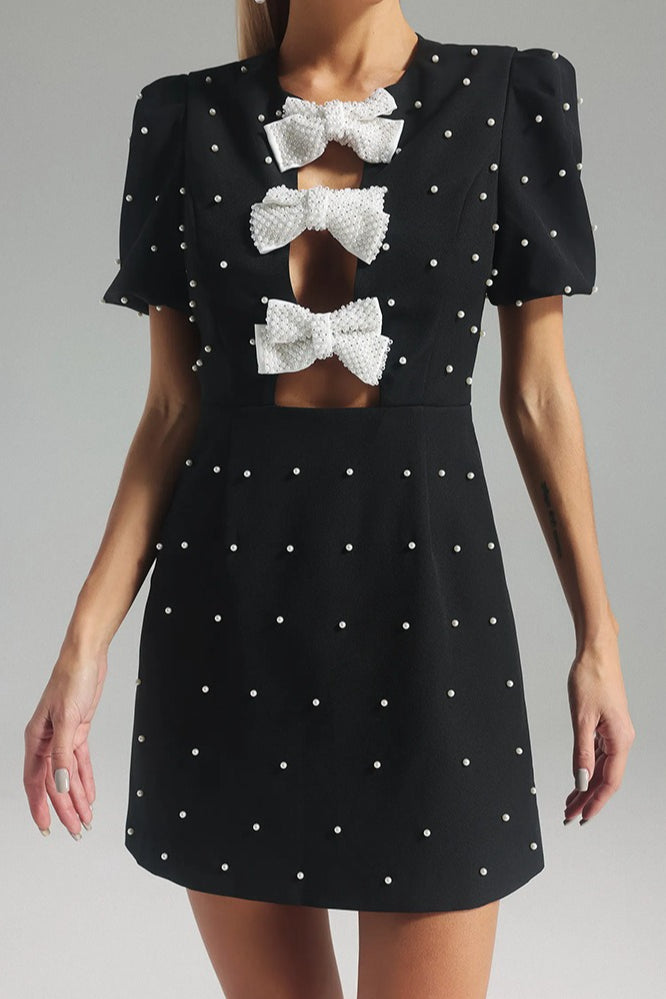 Black Bow Detail Paneled Mini Dress 2