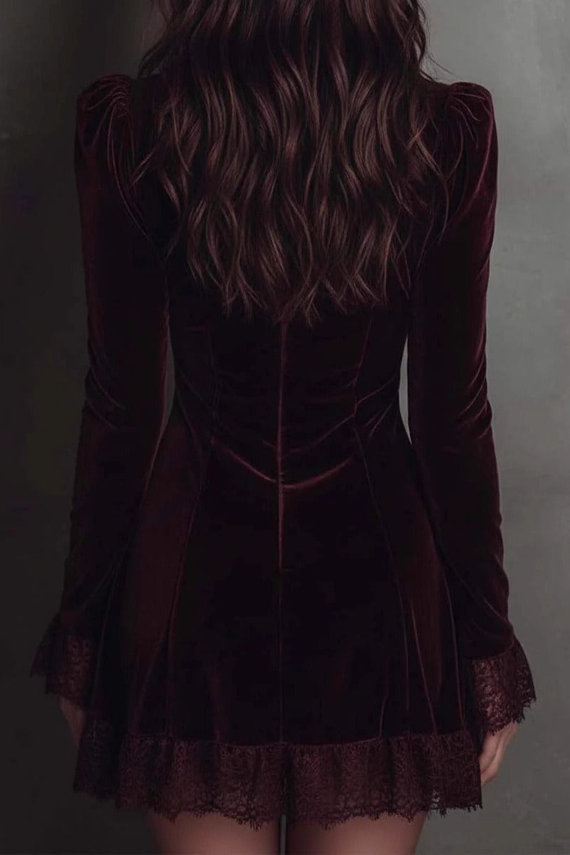 Red Velvet Lace Trim Mini Dress 5