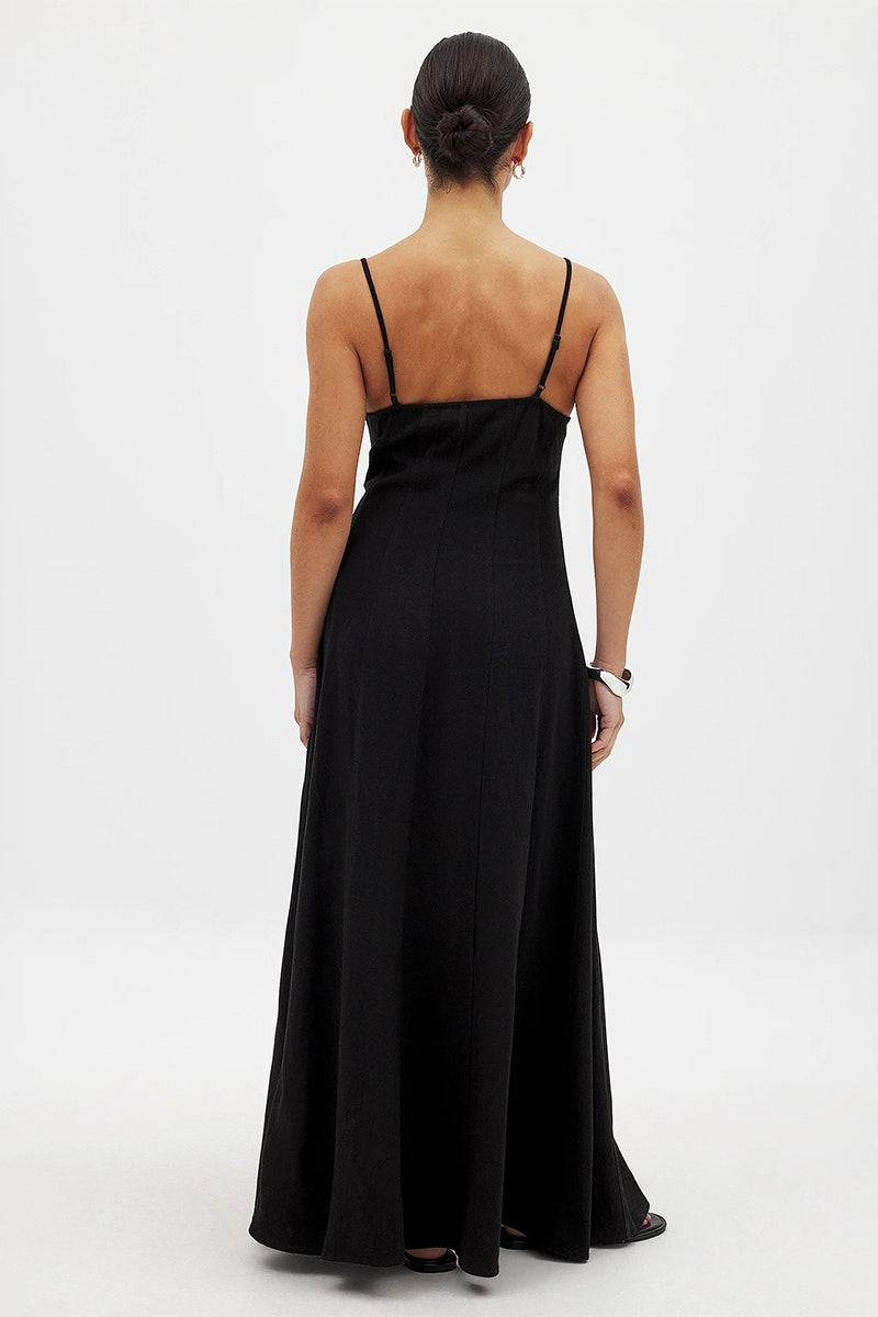 Cotton Panel High Waist Maxi Slip Dress