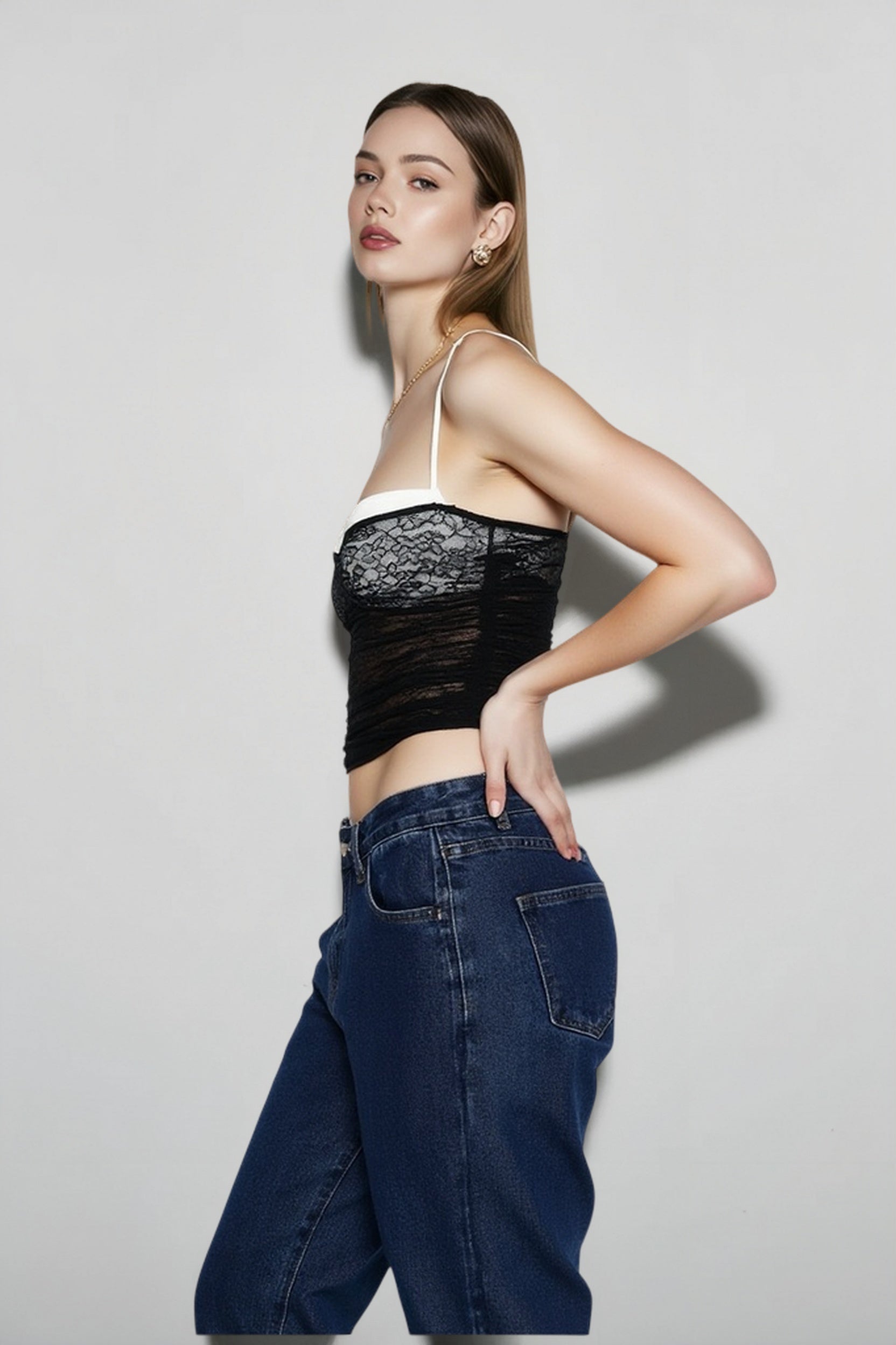 Y2k lace panel color block cami top
