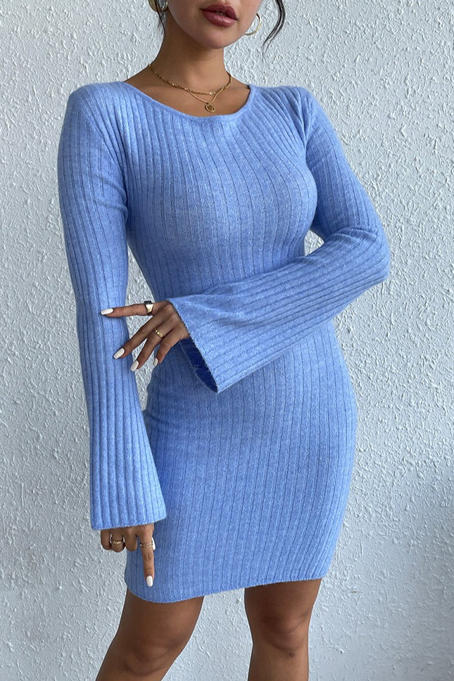 Backless Flare Sleeve Sweater Dress 3