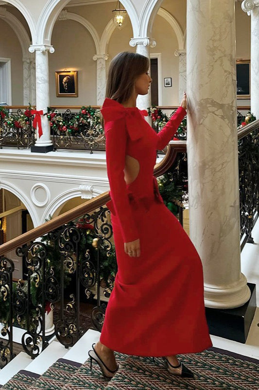 Sexy Bow Backless Split Maxi Party Dress