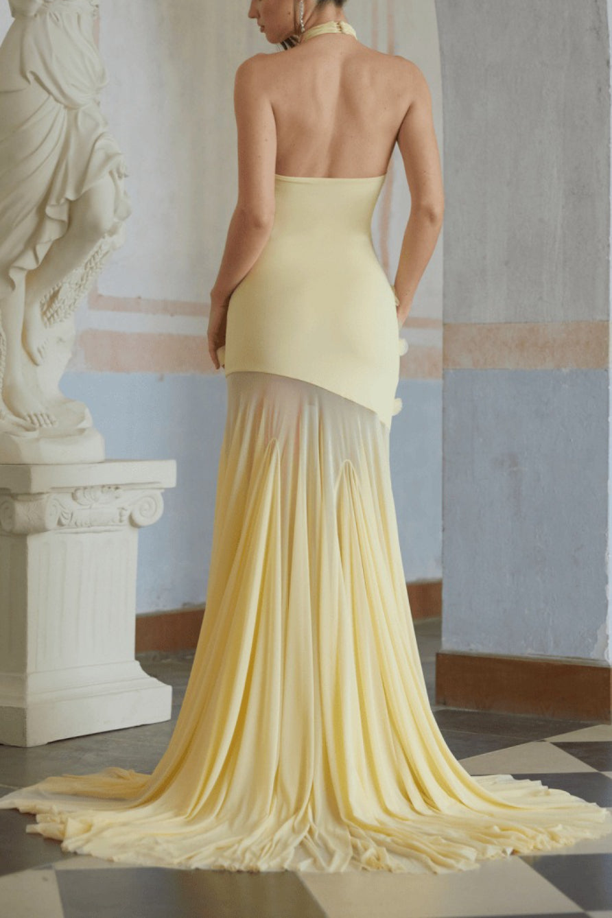 Sexy Backless Halter Paneled Flared Mermaid Party Dress