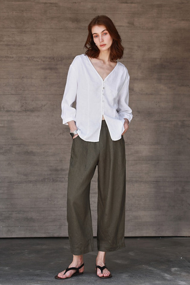 Linen Cropped Balloon Pants