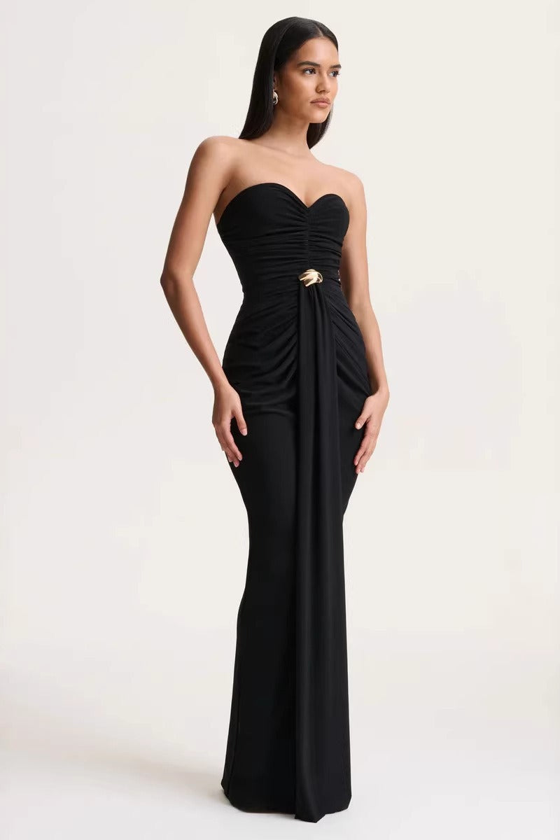 Sexy Sleeveless Ruched Waist Cinched Sash Strapless Party Dress