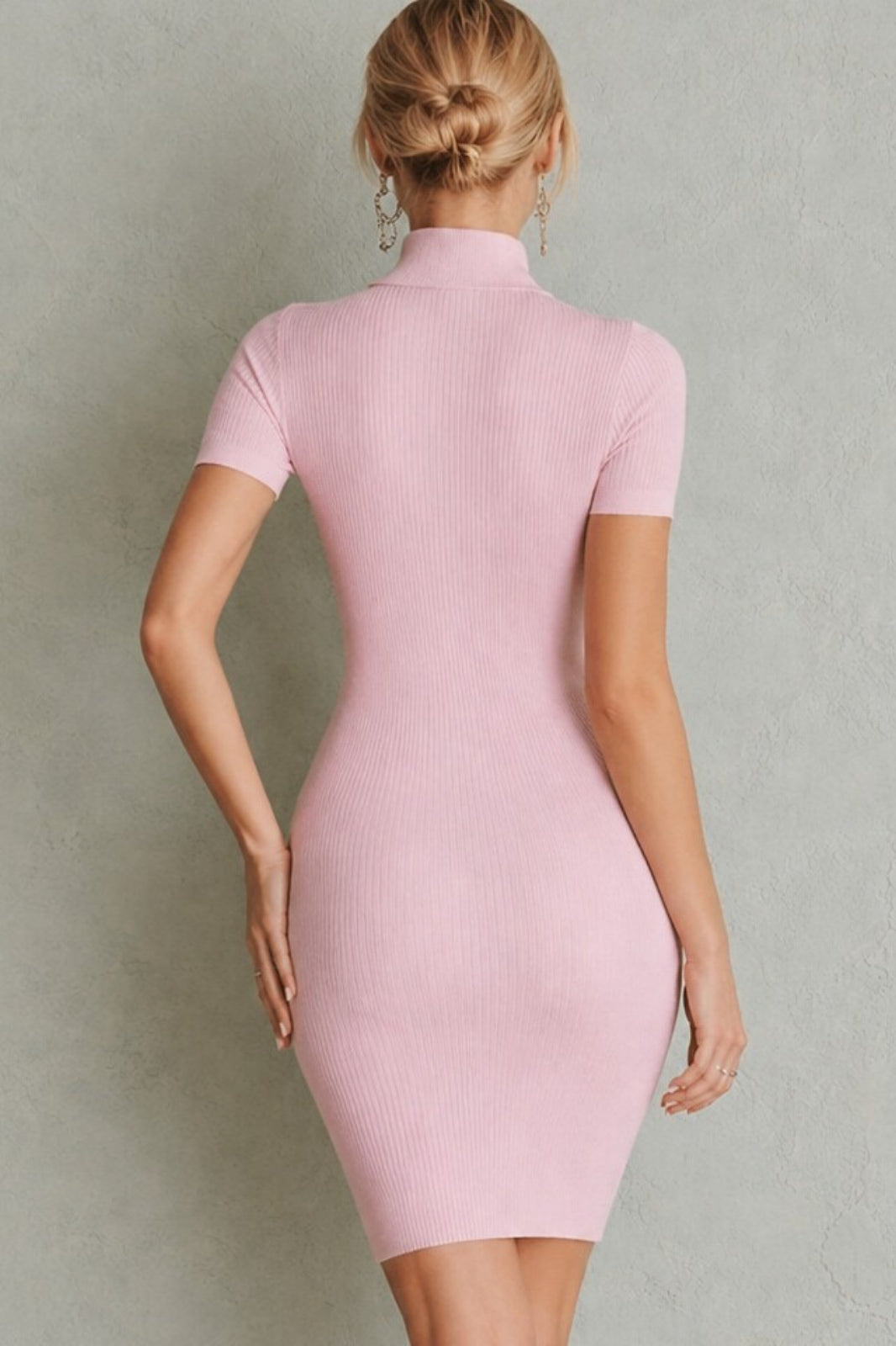 Knit V Neck Short Sleeve Bodycon Dress