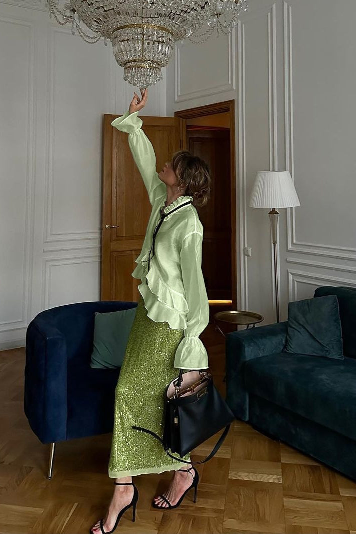 Sheer Bell-Sleeve Stylish Sexy Blouse
