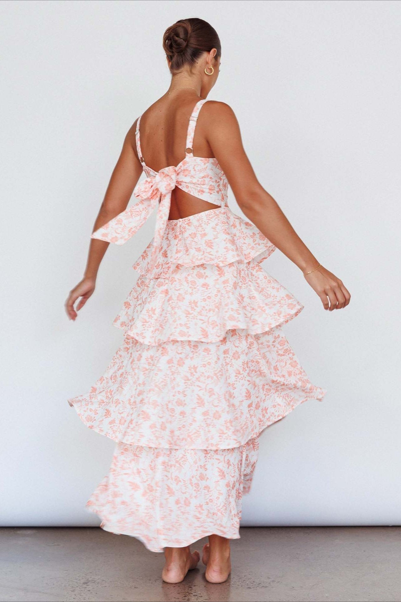 Bow Detail Printed Slim Party Floral Dress