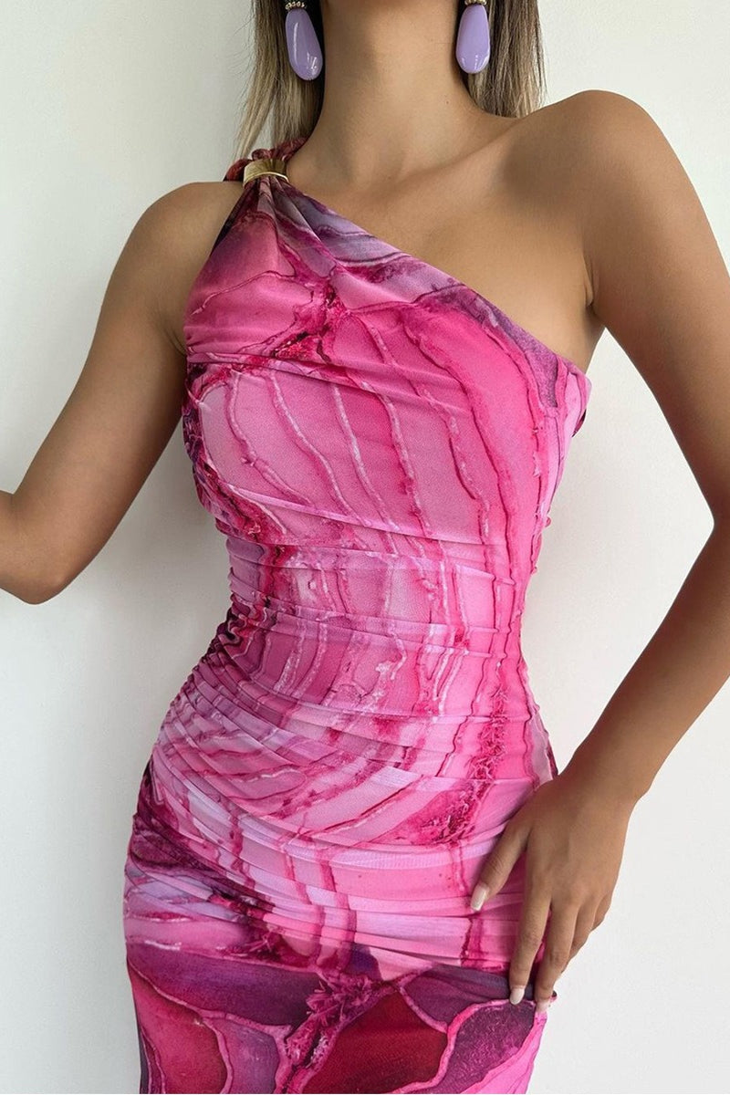 One Shoulder Printed Maxi Dress