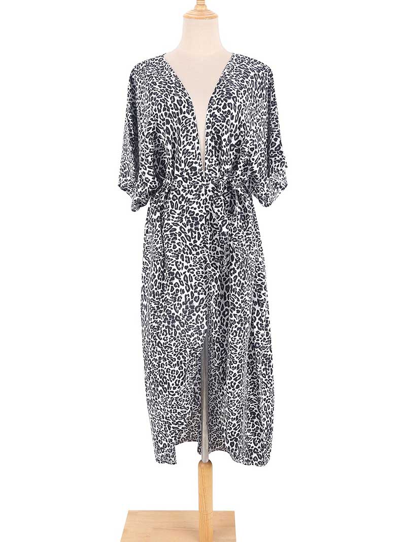 Tie-Dye Stripe Print Open Front Long Kimono Duster Robe 24