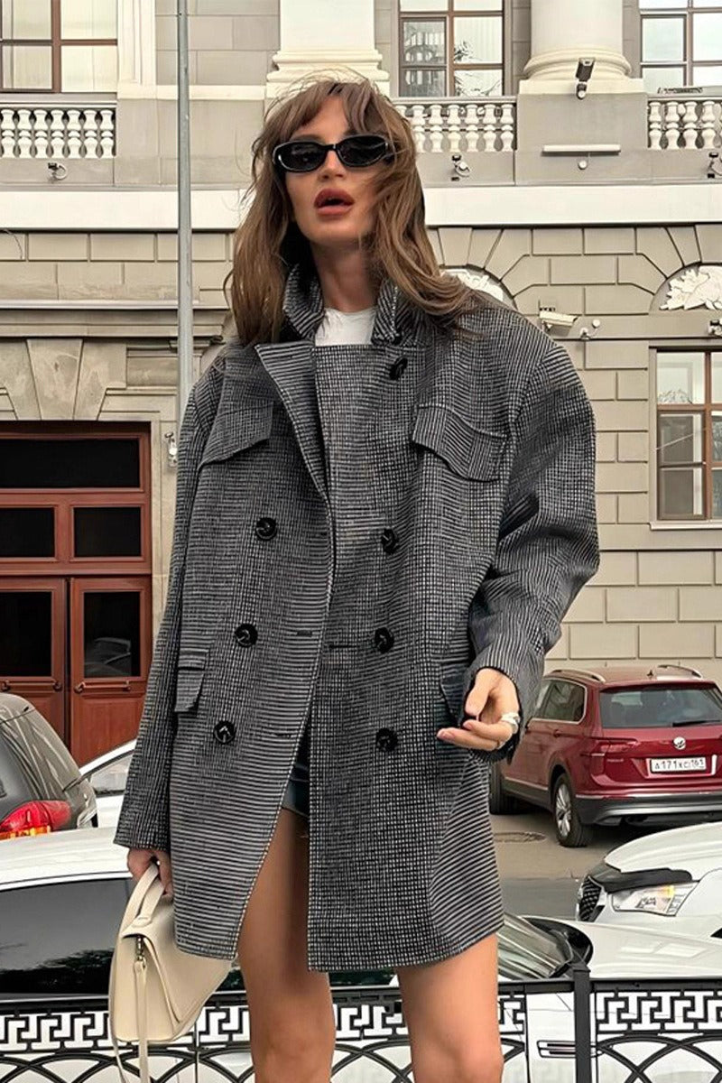 Houndstooth Double Breasted Coat