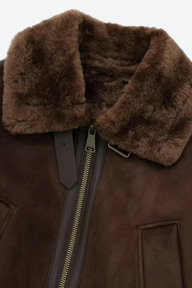 Faux Fur Collar ZipUp Jacket