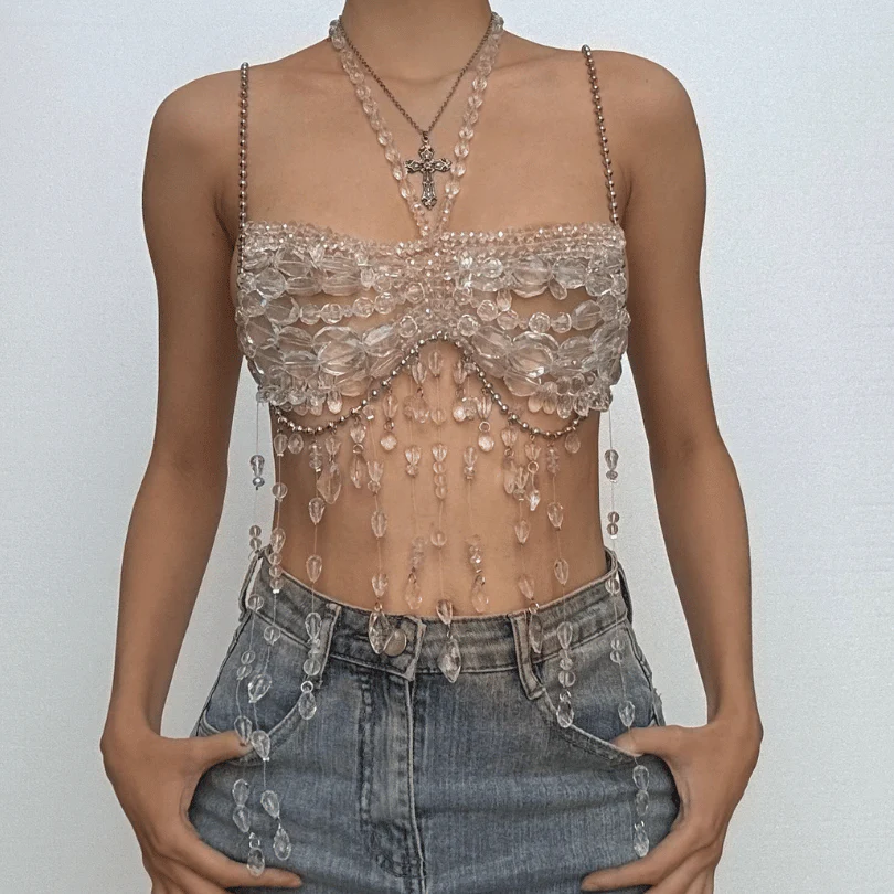 Glamour Ethereal Crystal-Chain Cami Top
