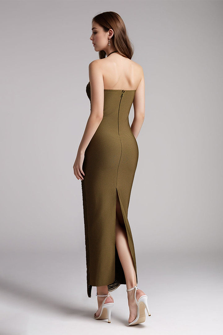 Fringe Halter High Slit Maxi Dress 3