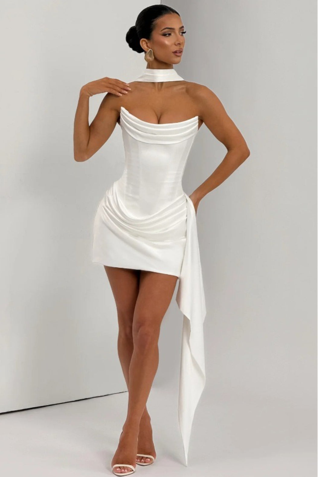 Strapless Scarf Neck Detail Bodycon Mini Dress 10