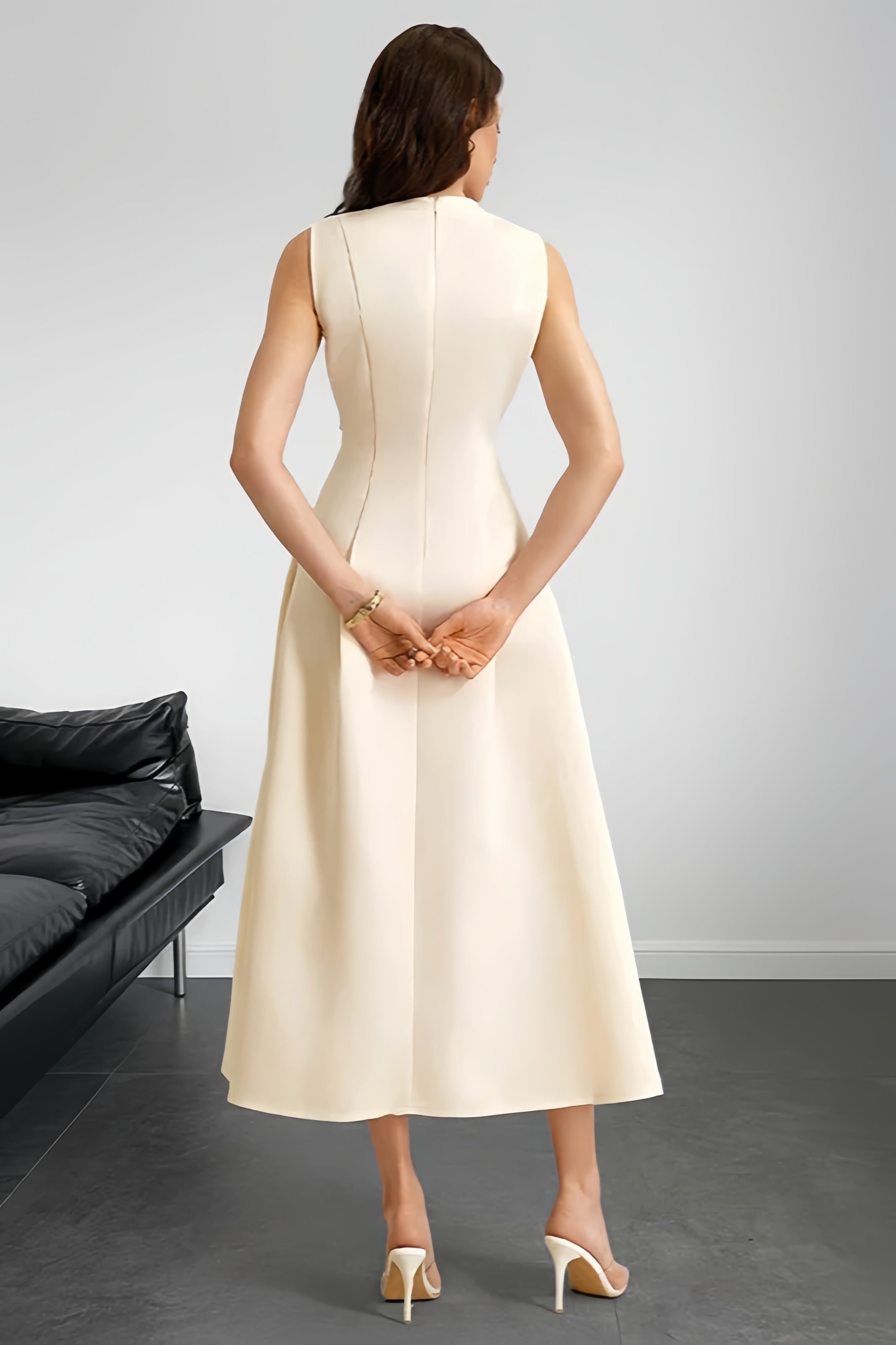 Elegant A Line Flared Sleeveless Work Dress