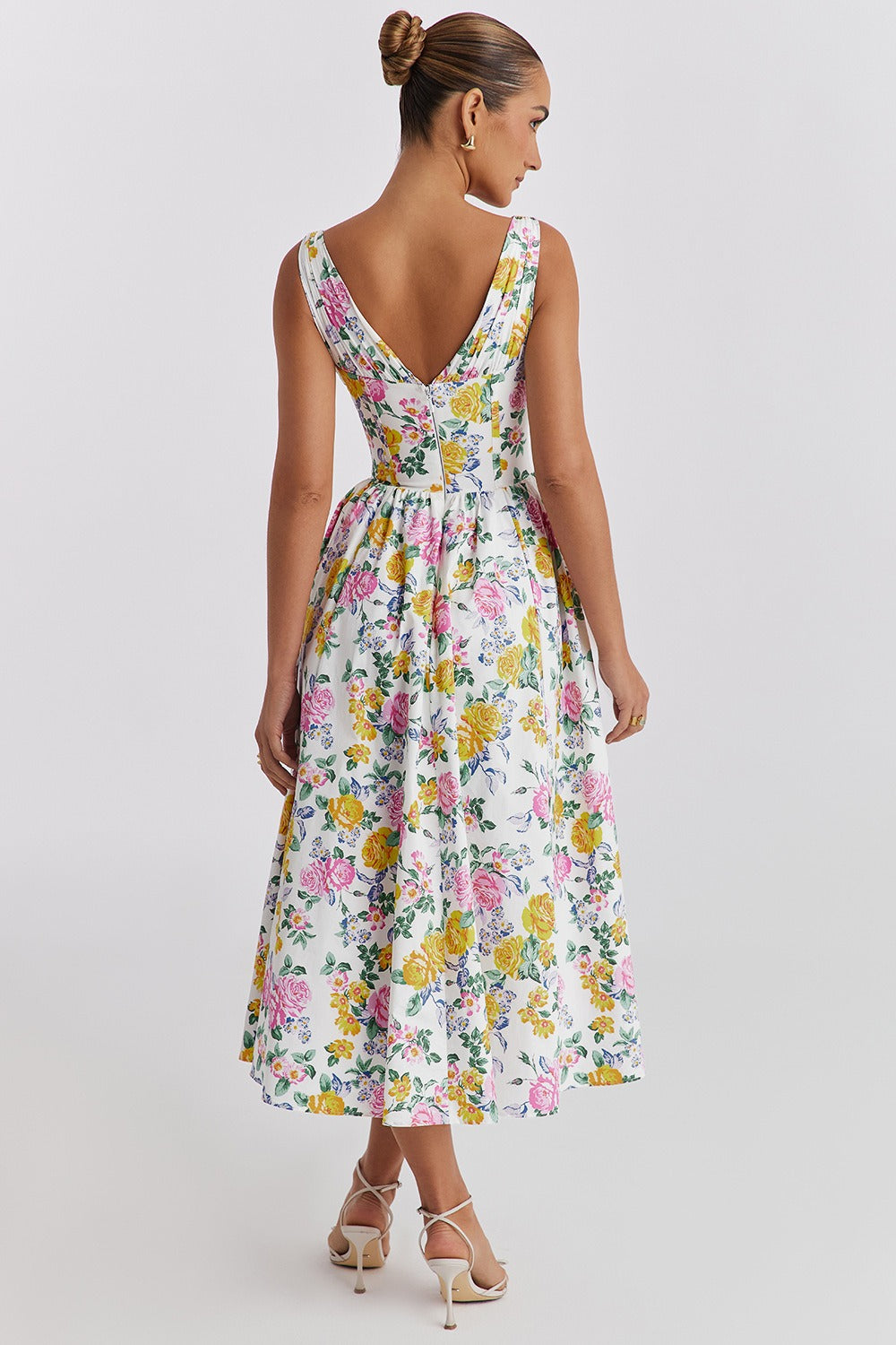 Spaghetti Strap V Neck Fitted Long Floral Dress