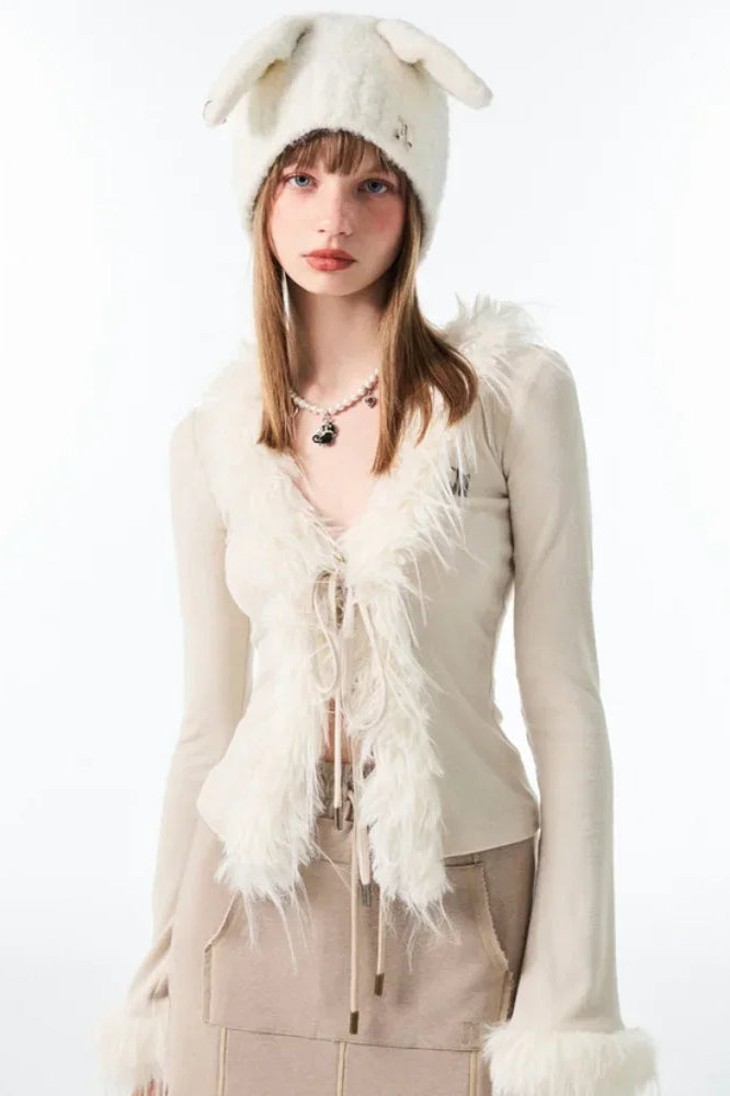 LaceUp V Neck Plush Cardigan