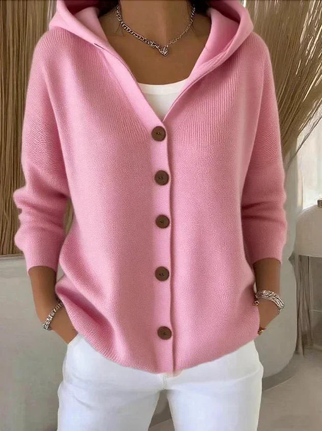 Hooded Knit Button Front Long Sleeve Cardigan