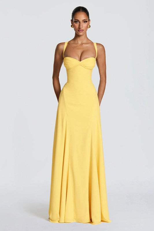 Solid Low Cut Strappy Cross Back Party Dress