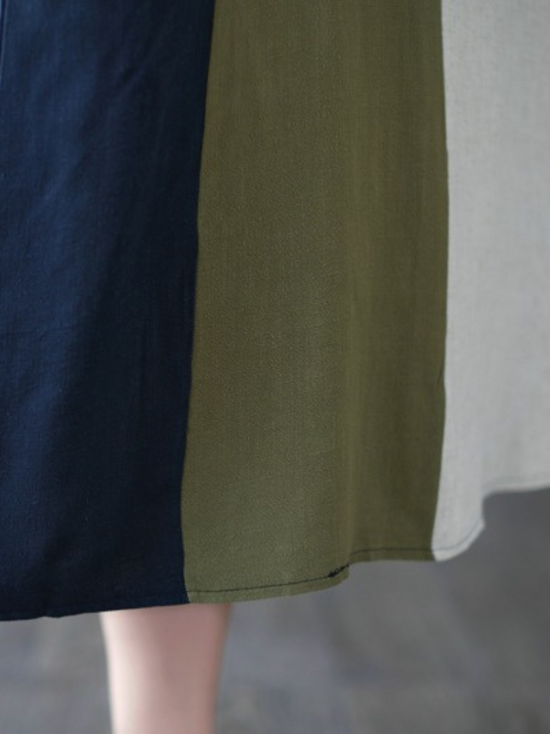 Round Neck Short Sleeve Colorblock Patchwork Cocoon Midi Dress 6