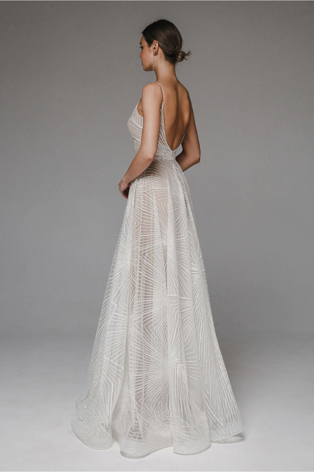 Spaghetti Strap Glitter Embellished A-Line Maxi Gown 3