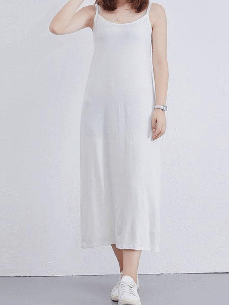 Scoop Neck Spaghetti Strap Modal Slip A-Line Midi Dress