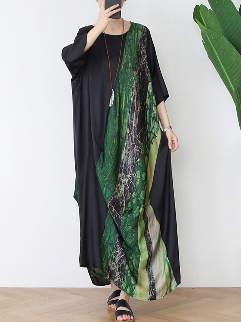 Round Neck Batwing Sleeve Abstract Print Shift Maxi Dress 10