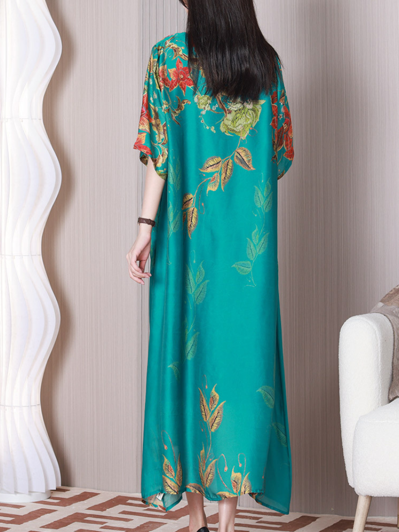 Round Neck Floral Flutter Sleeve Chiffon A-Line Maxi Dress 6