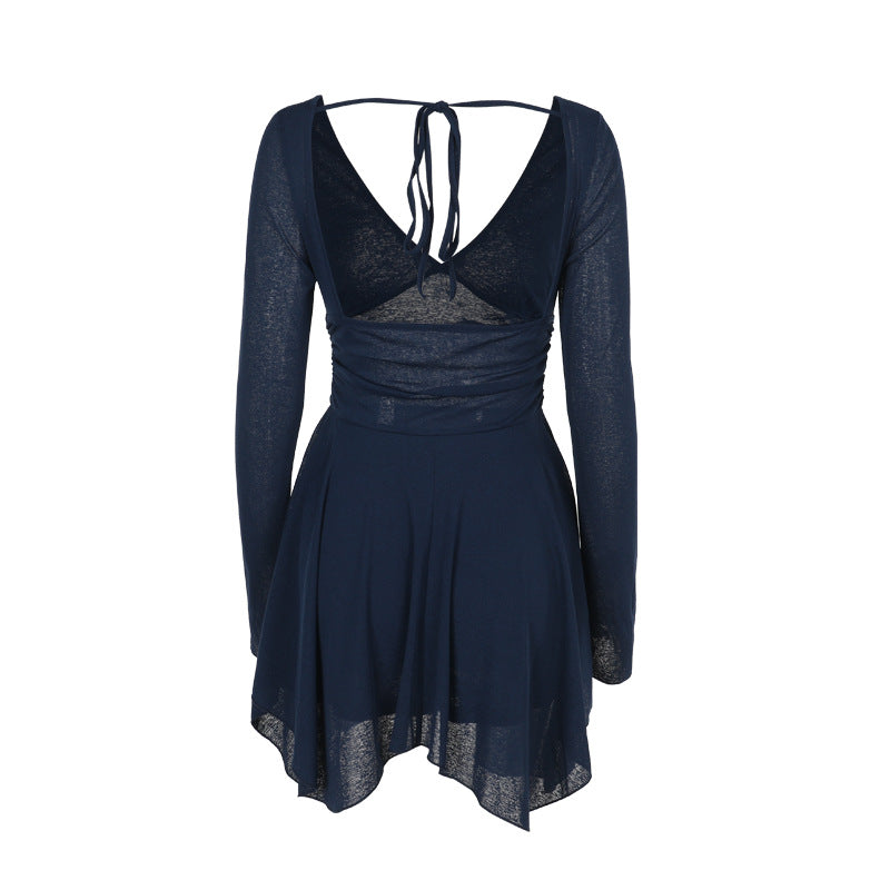 Cosmic Elegance V Neck Dress Blue