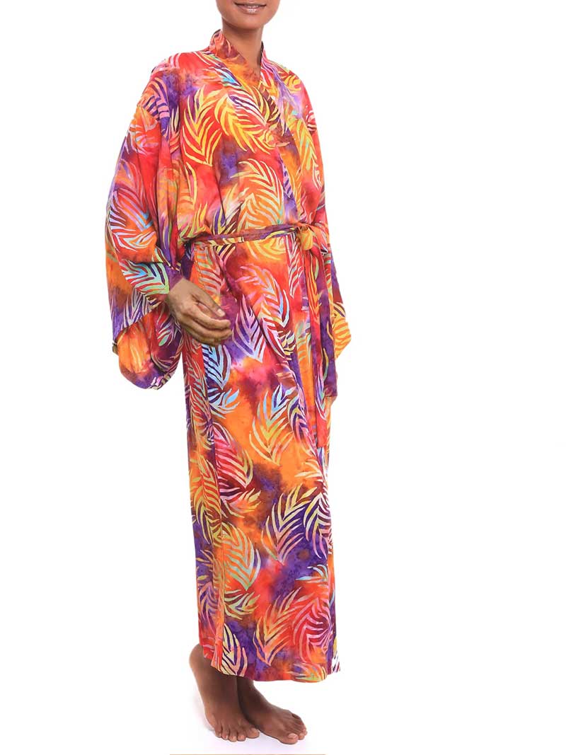 Open Front Abstract Print Belted Long Kimono Robe 18