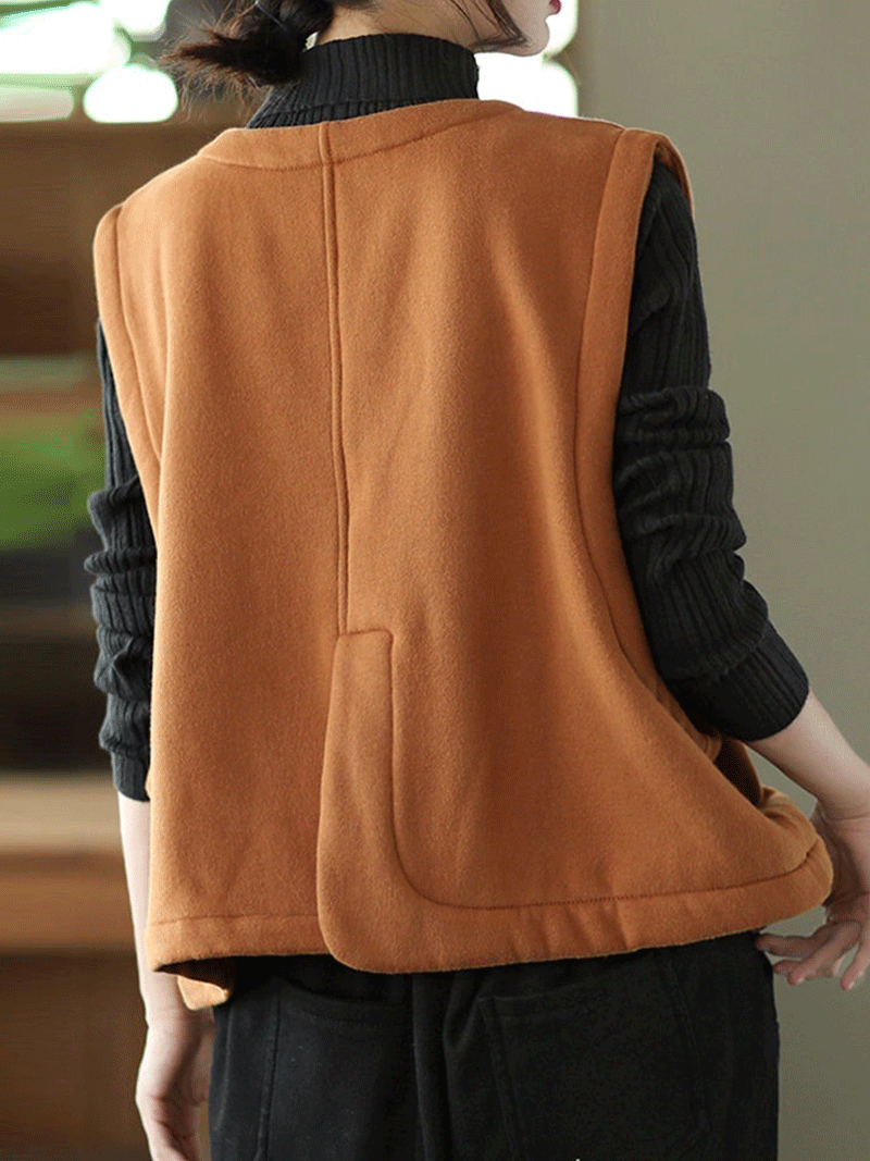 Round Neck Asymmetric Button Sleeveless Pocket Vest 7