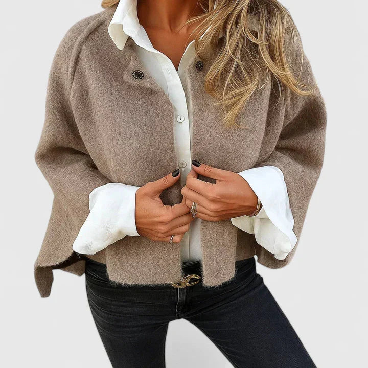 Button-Front Cropped Brushed Knit Long Sleeve Cardigan
