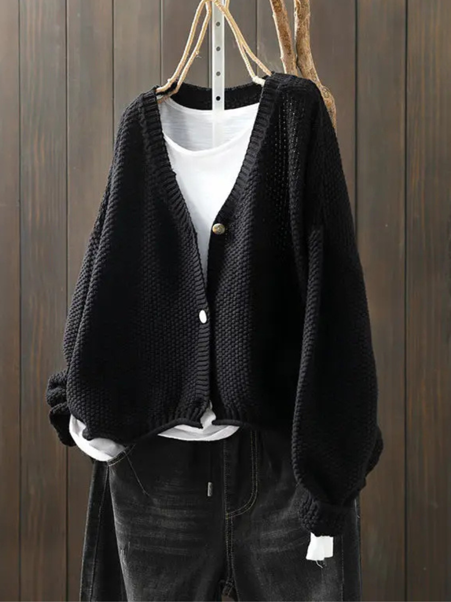 V-Neck Chunky Knit Button-Front Long Sleeve Pocket Cardigan 8