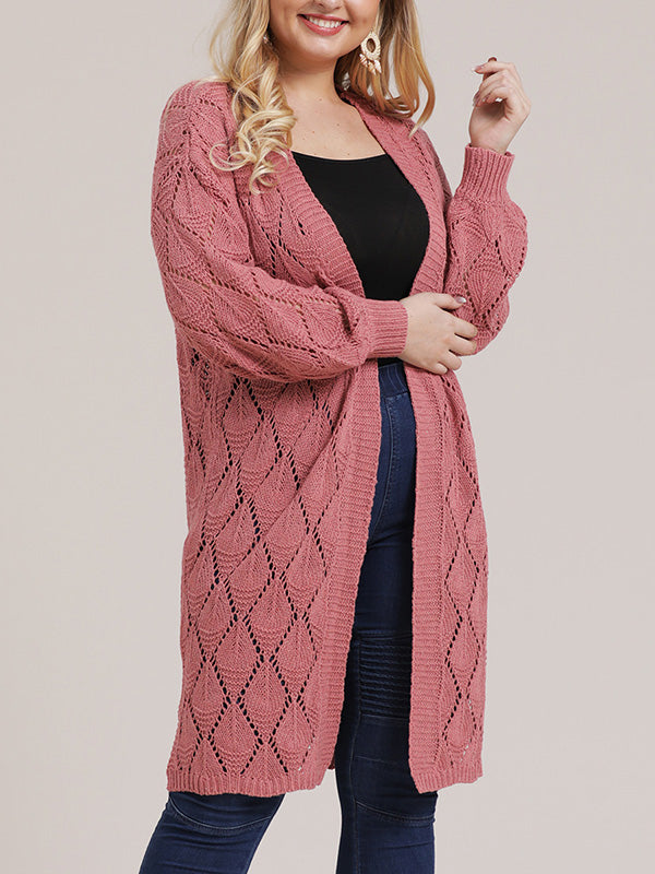 Open Front Pointelle Knit Long Sleeve Longline Cardigan