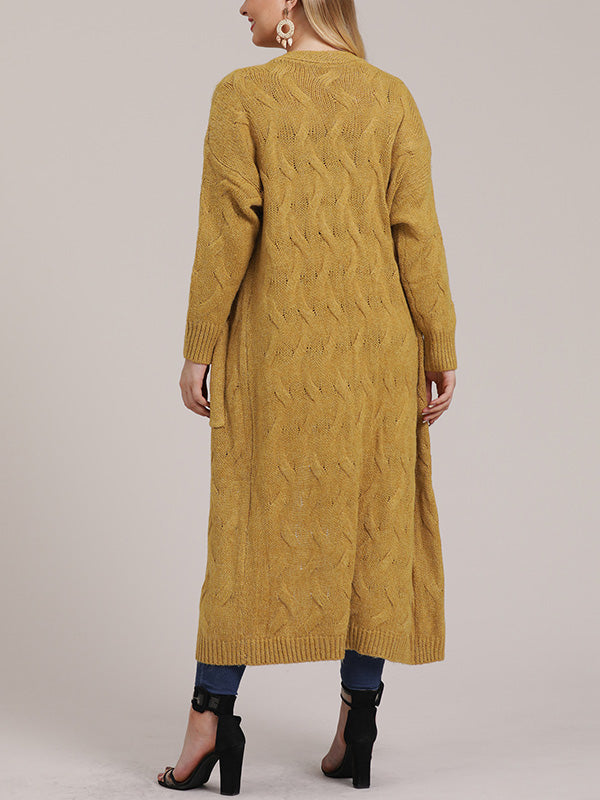 Open Front Cable Knit Pocket Longline Cardigan