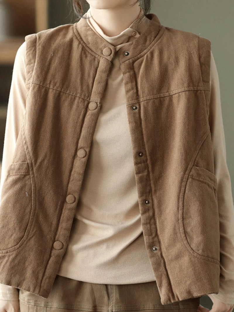 Stand Collar Button-Front Quilted Sleeveless Vest 5