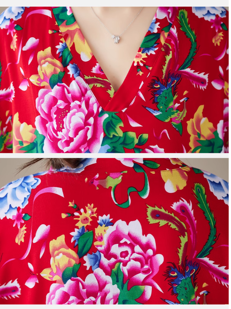 V-Neck Floral Print Batwing Sleeve Loose Kaftan Maxi Dress 6
