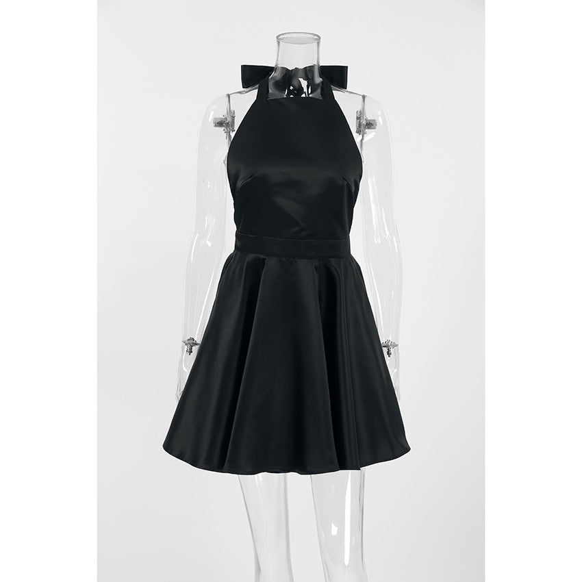 Bow Gate Mini Dress Black