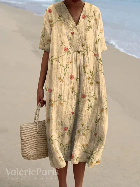 Ramona Statement Floral Print Cotton and Linen Dress Boutique Collection
